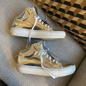 ACNE STUDIOS Metallic Chrome Adriana High Top Platform Sneakers. Size 9